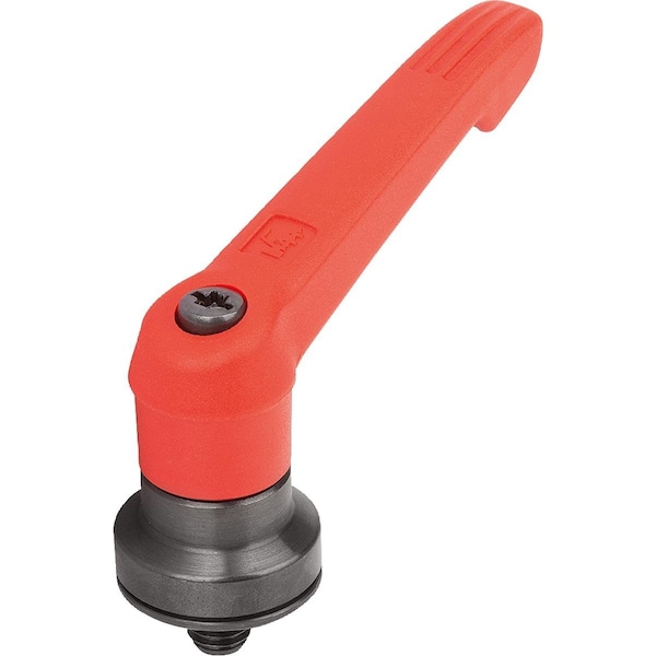 Adjustable Handle W Clamp Force Intensif Size:5 M12X50, Plastic Red , Comp:Steel Black Oxidized